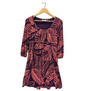 Boden Womens Pink & Purple Tropical Monstera Leaf Print Dress Size 10
